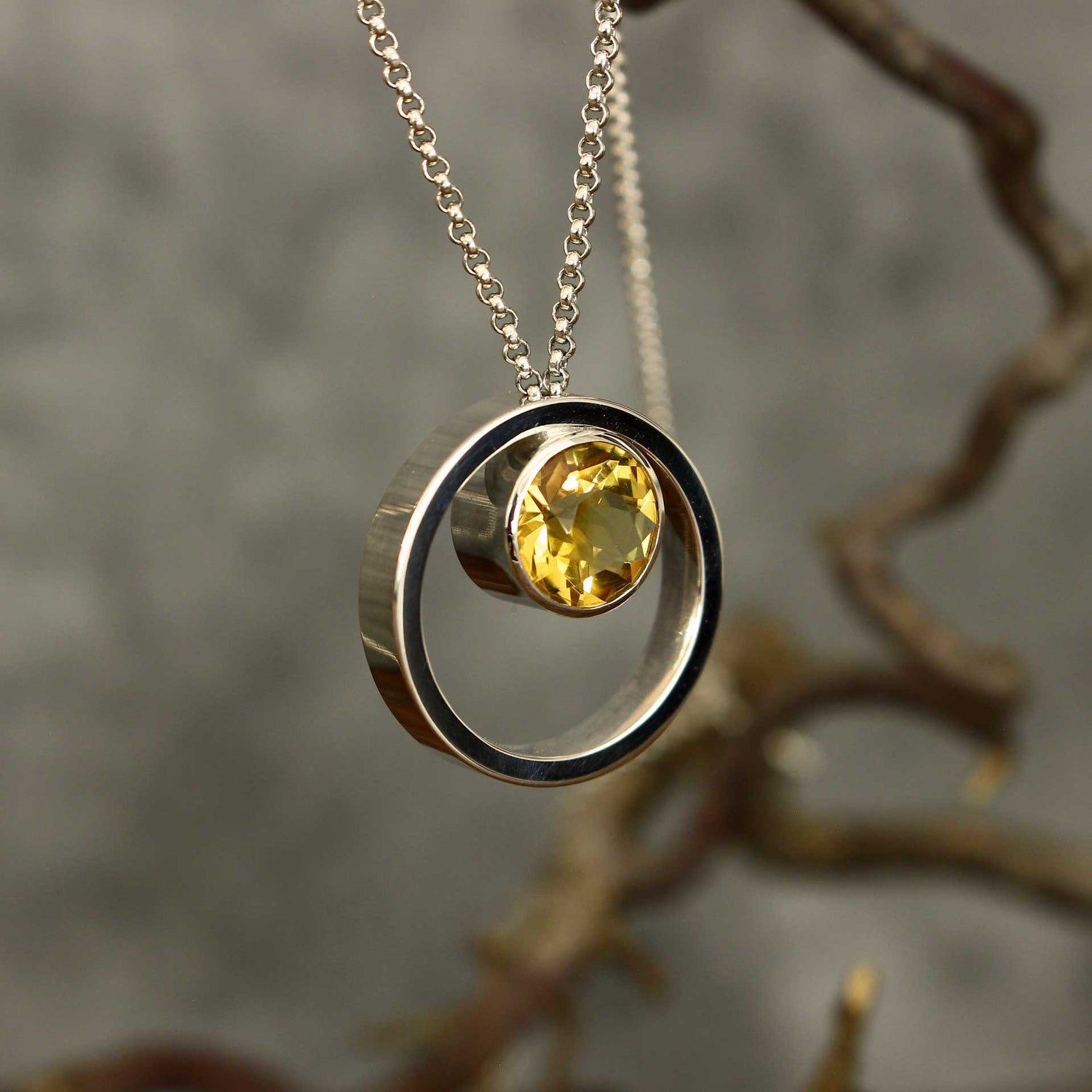 Citrinanhänger Silber mit integrierter Kette