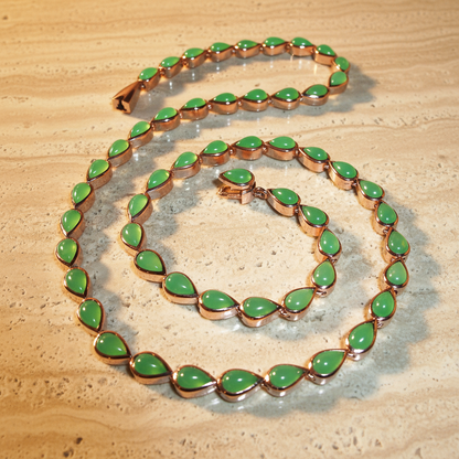 Chrysoprascollier Silber 750 rotgold plattiert- Handgefertigtes Statement piece