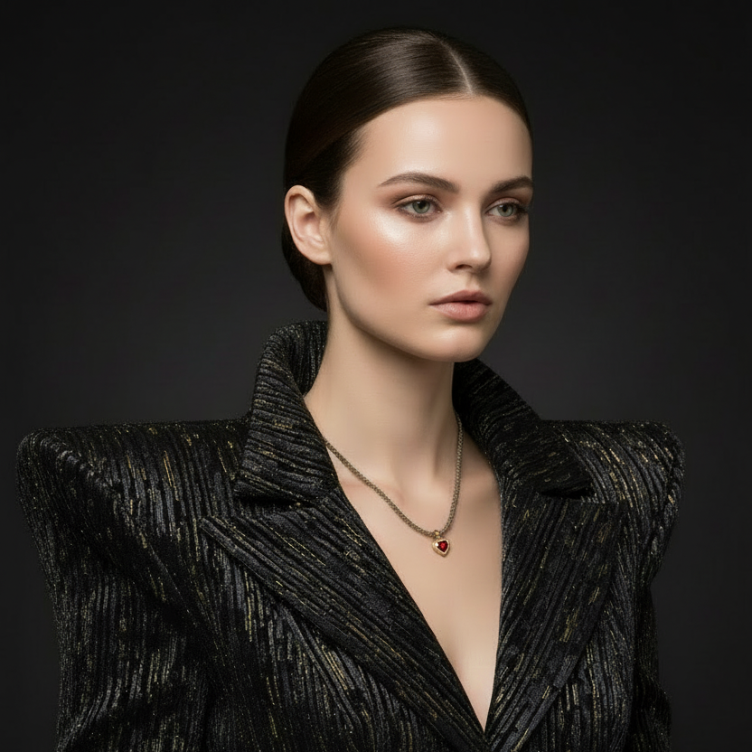 Goldanhänger mit Granatherz – universell tragbar an Goldkette, Silberkette oder Lederband