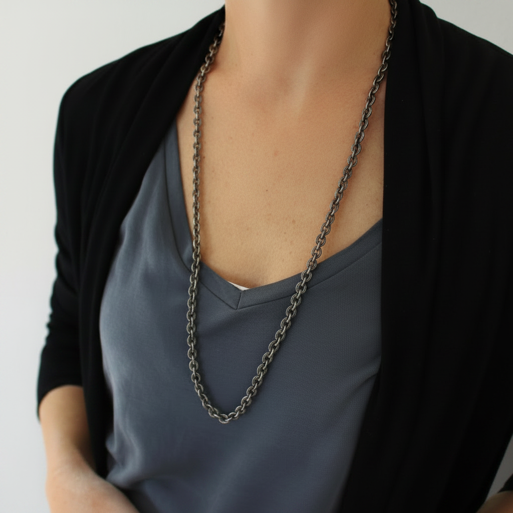 Strukturierte Unisex-Silberkette – Oxidiert &amp; Massiv