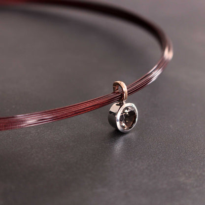 Rauchquarz Anhänger 14 Karat Weißgold Rotgold handgefertigt am Stahlcollier