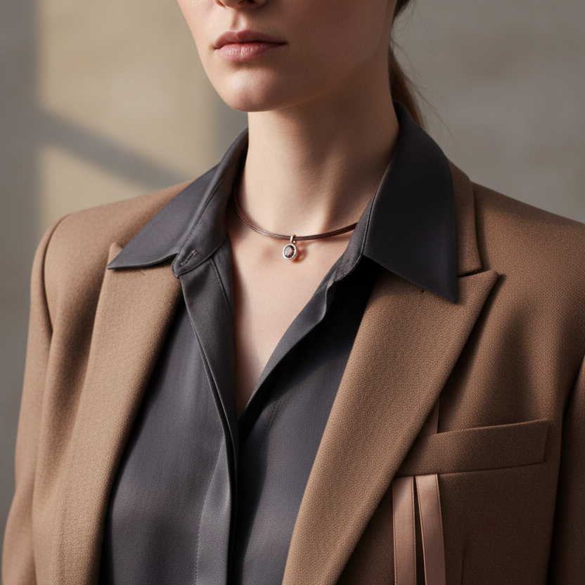 Rauchquarzcollier Materialmix Weiss-und Rotgold