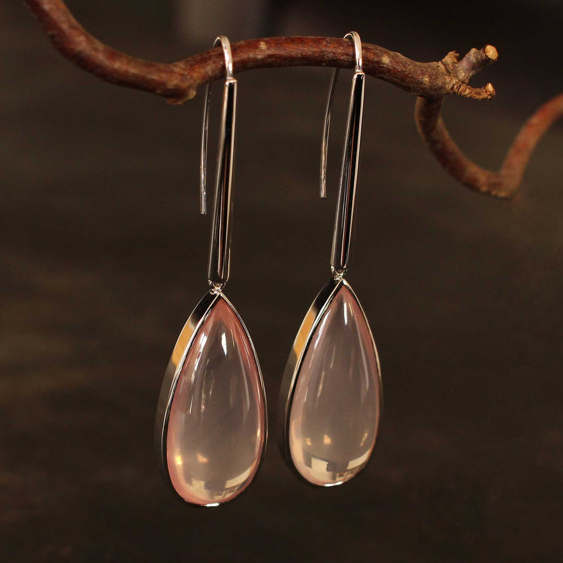 Ohrringe Weissgold mit Rosenquarz