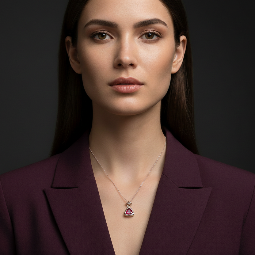 Anhänger mit Rubellit an filigraner Ankerkette 40 cm getragen – lebendiger pinker Turmalin als feiner Blickfang