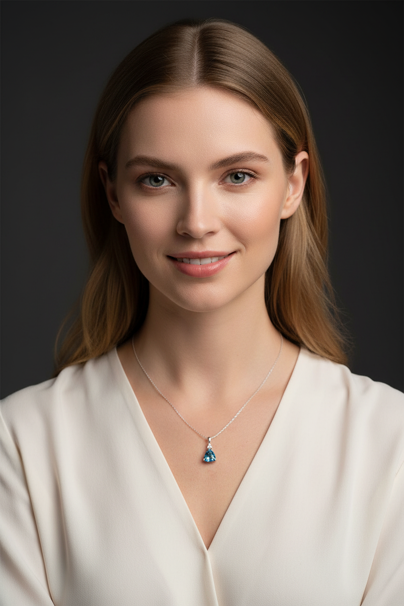 London Blue Topas Anhänger in 14 ct Weißgold mit Brillanten