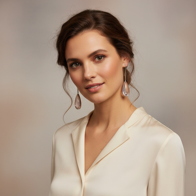 Ohrringe Weissgold mit Rosenquarz